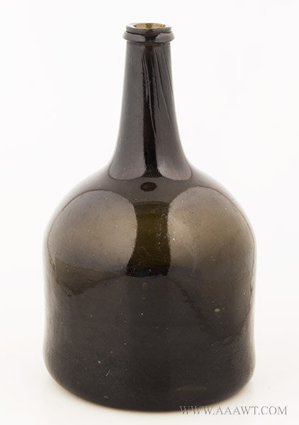 Blown Glass Wine Bottle, Cylinder, Black Glass
Likely English, Circa 1750 to 1760ish'
Nice bottle, dark green, entire view